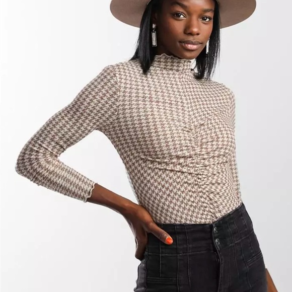 FP Intimately Free Little Crush Houndstooth Top Sz Med - Picture 2 of 7